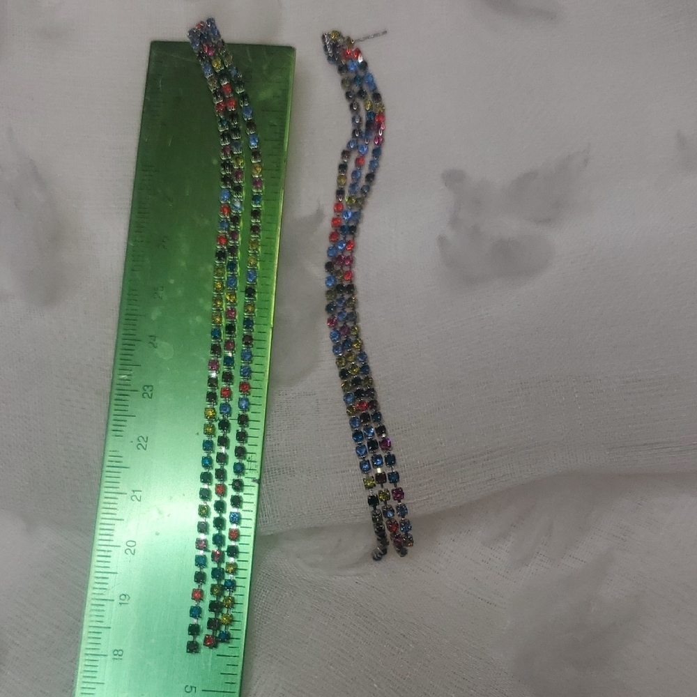 Multicolored Rhinestone Dangle Earrings - Picture 6 of 6